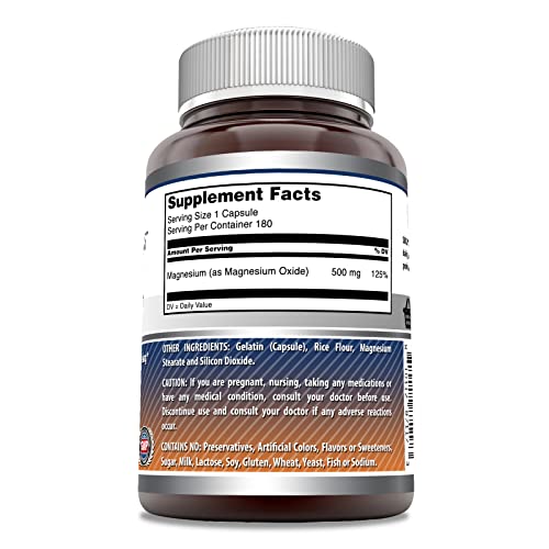 Amazing Formulas Magnesium Oxide 500Mg Capsules Supplement (Non-Gmo, Gluten Free) -Supports Energy Production, Supports Heart, Bone & Digestive Health (180 Count) #TOP27