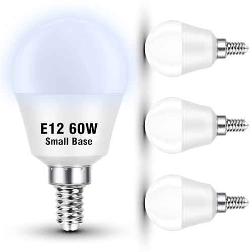 Elmoyle E12 LED Globe Candelabra Light Bulbs 60 Watt Equivalent, Daylight White 6000K, E12 A15 Light Bulbs Small Base for Chandelier Pendant Ceiling Fan Lighting, 5W 600lm, Non-Dimmable, 4 Pack
