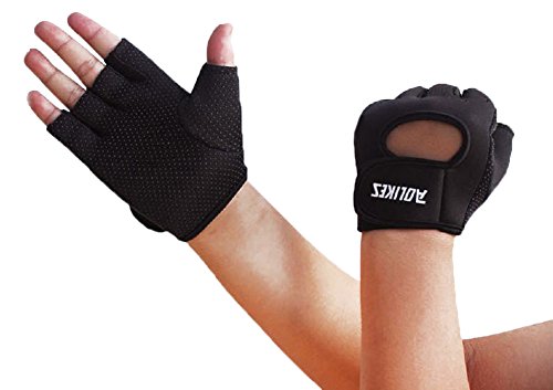Gymforward - guantes de levantamiento de pesas, sin la parte superior de los dedos, mitones, para gimnasio, ciclismo o boxeo, guantes deportivos., Medium, Negro