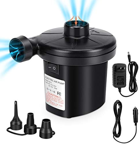 Electric Pump, PULIDIKI Air Pump for Inflatables Air Mattress Pump with 3 Nozzles Inflator/Deflator Portable Quick Air Pump for Camping Inflatables, Air Mattress Bed, Air Sofa, Pool Toys AC/DC (50W)