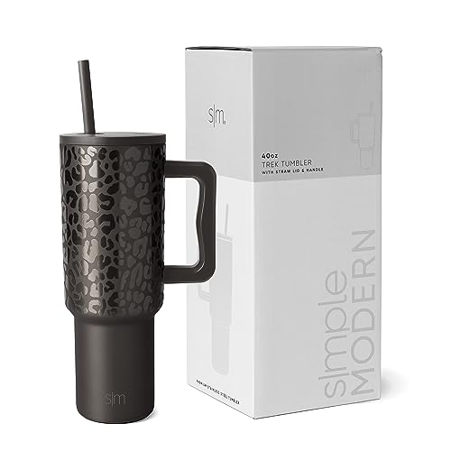 Image of Simple Modern 40 oz Tumbler with Handle and Straw Lid | Insulated Reusable Stainless Steel Water Bottle Travel Mug Cupholder Use | Gifts for Women Men Him Her | Trek Collection | 40oz | Gray Leopard