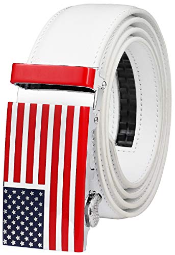 Falari Leather Dress Belt Ratchet Belt Holeless Automatic Buckle Adjustable Size 8001 (8172-Usa Flag (White), Fit From 28 To 36") #TOP16