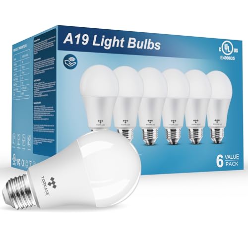 Torkase LED Light Bulb, A19 80WEquivalent, Energy Efficient 9W, 20 Years, 3500K Soft White, Non-Dimmable, Frosted Cover LED Bulbs for Bedroom Living Room Office - 6 Pack