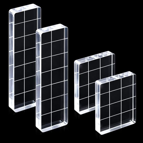 4 Pcs Acrylic Stamp Block Tools with Grid Lines Acrylic Blocks for Stamping Clear Stamps for Card Making Scrapbooking DIY Crafts