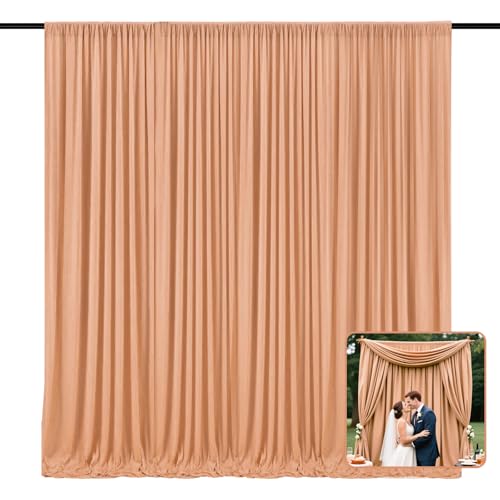 Image of 2 Panels Khaki Backdrop Curtain, 10 x 10 Feet Polyester Background Curtains for Parties, Weddings, Baby Showers, Halloween, Christmas, Birthday Party Photoshoot Backdrop Curtains Decorations