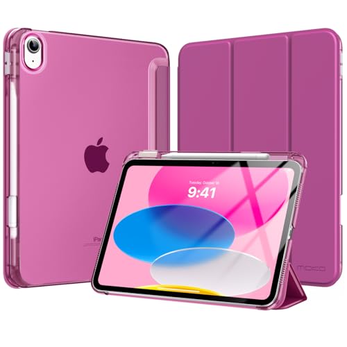 MoKo for iPad (A16) 11th Generation Case 11 Inch 2025, iPad 10th Generation Case 10.9 Inch 2022 with Pencil Holder, Slim Light Trifold Protective Cover with Hard PC Translucent Back Shell, Fuchsia