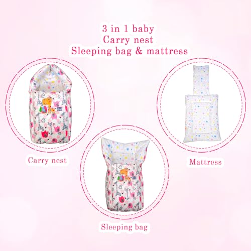 Image of Mee Mee 3 in 1 Baby Bed, Sleeping Bag & Carry Nest, Koala Bear Embroidery, Shearing Finish & Cotton Soft from Inside, Machine Washable & Portable Bassinet, 0M+, Pink