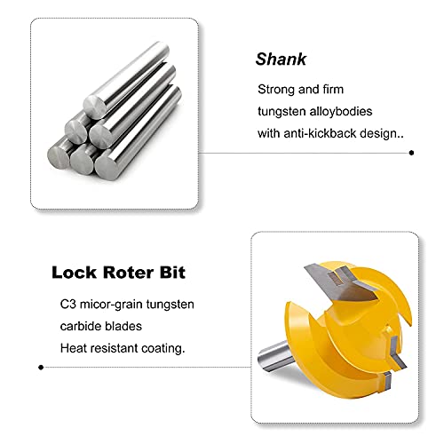 Image of 45 Degree Lock Miter Router Bit 1 /4 Shank, Newdeli 1 /2 Stock Joint Woodworking Router Bit, Suitable for Furniture Oblique Tenon Interface Making (90-Degree Tenon Joint Woodworking)