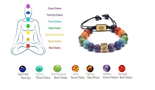 Pulseira fosca DMtse Life Tree 7 Chakra com Yoga Reiki de cura para homens e mulheres