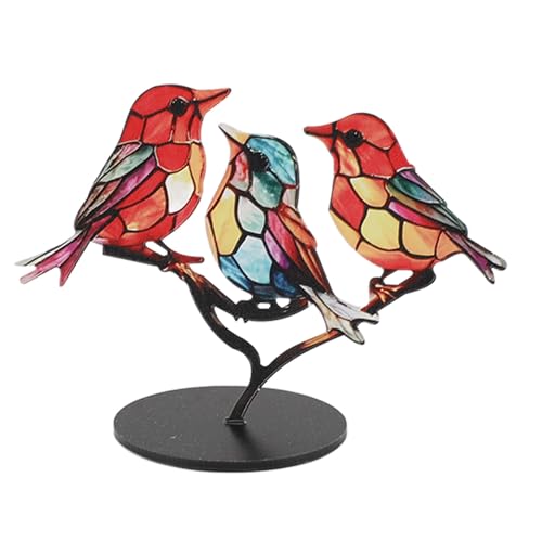 ANKROYU Birds on Branch Ornaments Craft Acrilico colorato vivido piatto statue di statue per animali per ufficio Desktop Home (3 uccelli in direzione opposta)