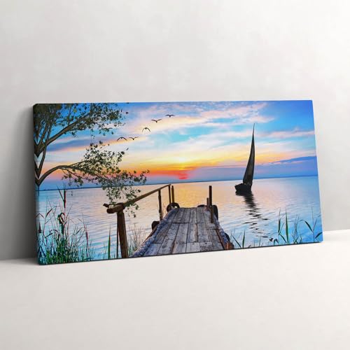 Murale d'art paysage de lac et bateau pour masquer un grand mur vide