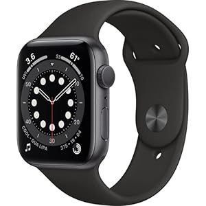 Apple Watch Series 6 (GPS, 44mm) – Space Gray Aluminum Case with Black Sport Band (Renewed)
