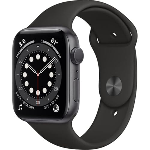 Apple Watch Series 6 (GPS, 44mm) - Carcasa de aluminio gris espacial con correa deportiva negra (Renovado)