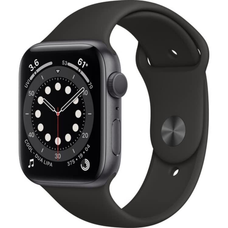 Apple Watch Series 6 (GPS, 44mm) - Space Gray Aluminum Case with Black Sport Band (Renewed)