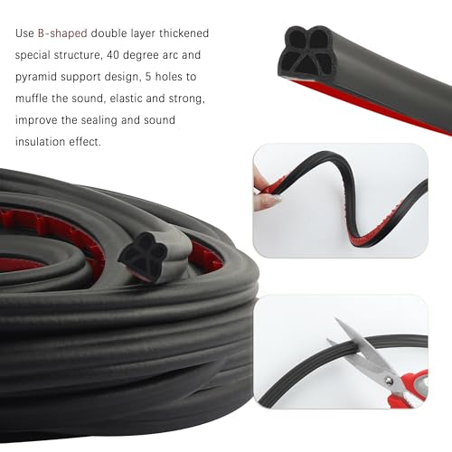 Stacool 32.8Ft Car Door Weather Stripping, B-Shape Double Layer Rubber Seal Strip, Soundproof & Self Adhesive Automotive Weather Stripping, Car Accessories for Door, Hood, Trunk