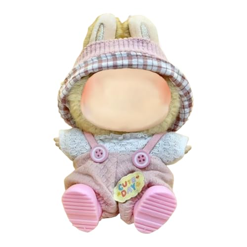 MDFULXG 1 StüCk Kleidung FüR Original, 17cm Plush Pullover Hoodie Bekleidung Diy Kinder Geschenke, Rosa Latzhose mit Mütze Mesh