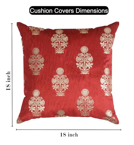 Image of DEVSANG Foil Velvet Cushion Covers 18 inch x 18 inch Set of 2 pc, Maroon