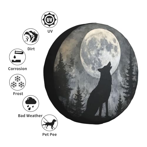 Image of KiuLoam Howling Wolf Moon Spare Tire Cover Waterproof Dust-Proof Universal Sunscreen Wheel Tire Covers Fit for Trailer, RV, SUV and Many Vehicle 14 Inch