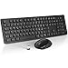 WisFox Combinazione di Tastiera Mouse Senza Fili, 2.4GHz Slim Full-Size Avanzato Combo Tastiera Mouse Wireless con Ricevitore Nano USB per Laptop, PC - Nero