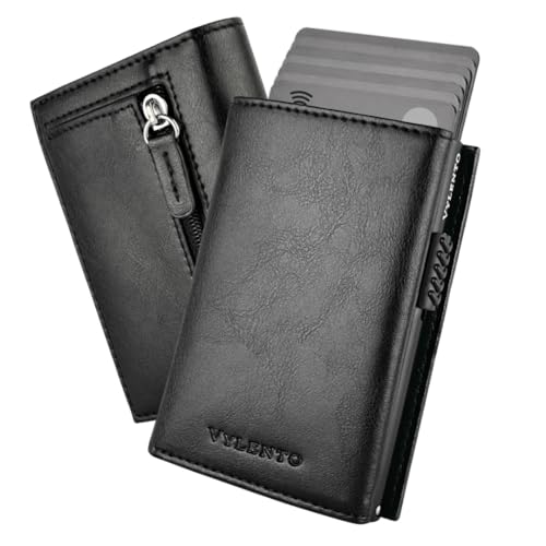 Vylento Premium Smart Wallet mit Münzfach - Geldbörse mit RFID Schutz für 12 Karten - Slim Wallet Herren und Damen - Kartenetui - Kleine Portemonnaie - Expedition Schwarz