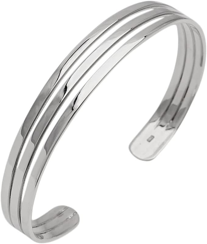 Womens Silver Bracelet | 925 Sterling Silver Plain Cuff Bangle Bracelet for Ladies - Jewelry Gift for Her