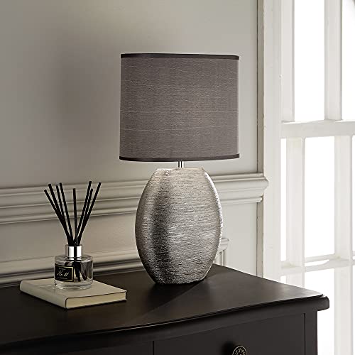 K LIVING Waltham Brushed Silver Ceramic Table Lamp Complete with Satin Shade