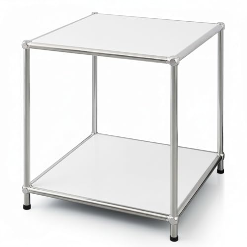 KARAT Estantería de Metal Blanco – Estantería Compacta con 2 Baldas Abiertas (B40×P40×A46 cm) – Estructura de Acero Cromado con Recubrimiento en Polvo – Uso Versátil - Concepto Epure MK-012