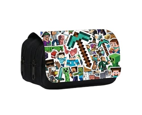 WLStore Trousse Scolaire Double Compartiment Style Jeu Pixel Minecraft– Grande Trousse École Enfant – Trousse Crayons Garçon Fille – Rangement Stylos...
