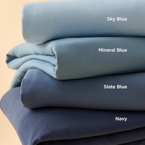 Image of Bedsure Prewashed Duvet Cover Queen, Cotton-Like Bedding Set, Dusty Blue | Ultra Soft, Relaxed Texture, 90 inchx90 inch Breathable Comfort, Hidden Zipper, 8 Corner Ties, Easy Care, OEKO-TEX, Year-Round Use