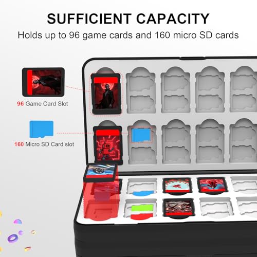 Image of QuoLumPIA 96 Game Case - for Nintendo Switch 2 /OLED /Lite Cartridge storage with 96 Game Card Slots & 160 Micro SD Card Slots, Black, Hard Shell, Silicone Lining, Magnetic snap, Travel, Gift, Party