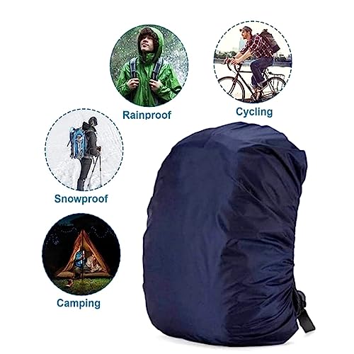 Image of Nylon Backpack Rain & Dust Bag Cover Waterproof with Cary Pouch Adjustable for Hiking Rucksack Camping Trekking & Traveling 35L to 65L Laptop, School, Luggage Bag Cover (Navy Blue-1)