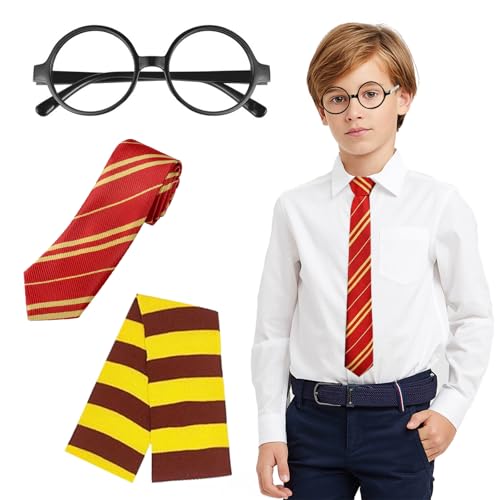 GUBOOM Disfraz de Mago para Niños, Corbata Niño de Mago, Gafas Niño de Mago, Bufanda Niño de Mago, Disfraz Mago con Corbata, Gafas, Bufanda, Perfecto para Juegos de Rol de Magician Academy