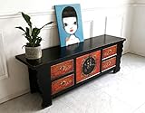 Chinesische Vintage TV-Kommode Asia Schrank Lowboard Shabby-chic Sideboard schwarz-rot aus Holz für Wohnzimmer, Schlafzimmer