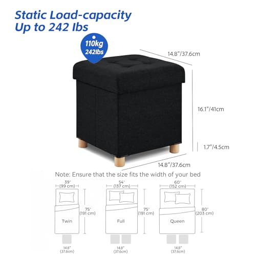 Image of BRIAN & DANY Ottoman with Storage, Square Small Storage Ottoman Foot Rest with Legs, Ottomans Foot Stool for Dorm, Living Room, Entryway 14.8 inchx14.8 inchx17.8 inch (Black)
