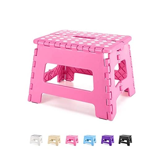 Dyforce Folding Step Stool 9", Durable Kids Step Stool, Heavy Duty Step Stools for Adults, Compact Foot Stools, Light-Weight Toddler Step Stool for Kitchen, Bathroom, Holds Up to 300 lbs (Pink)
