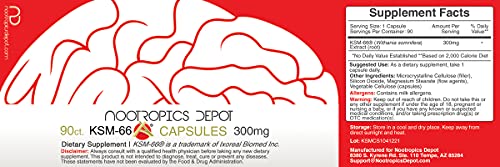 Nootropics Depot Ksm-66 Ashwagandha Capsules | 300Mg | 90 Count | Withania Somnifera Extract | Ayurvedic Herb | Adaptogen Supplement | Promote Relaxation* #TOP2