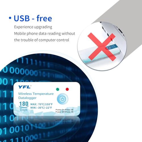 Image of YFL Wireless Temperature Data Logger Reusable Temperature Sensor USB-Free Thermometer Recorder High Accuracy Thermometer with PDF Reports 180 Days Low Temperature Monitor Indoor Outdoor-1 Pack