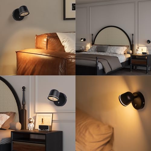 Image of Aisilan Wall Sconce Set of 2, Hardwired Touch Dimmable Wall Light with 3 Color Temperatures, Adjustable 7W LED Wall Lamp CRI97, Modern Black Aluminum Sconce for Bedroom Bedside Hallway