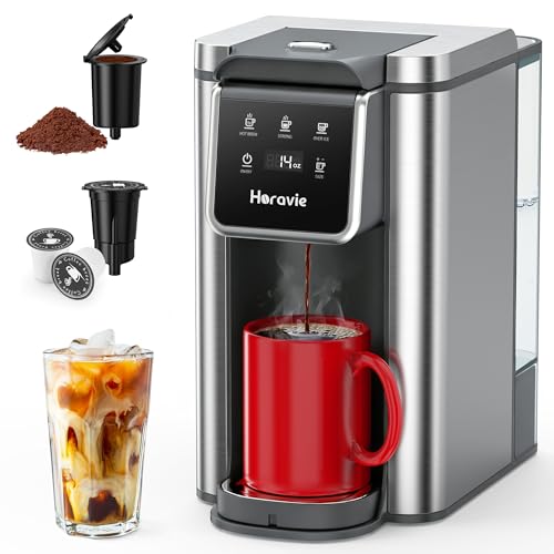Image of Single Serve Coffee Maker for K-Cup Pod and Grounds, Hot and Iced Coffee Maker, 6 to 14oz Brew Sizes, Strong Button Feature, 50oz Removable Reservoir, Up to 6.5 Inch Cup, Stainless Steel, Grey