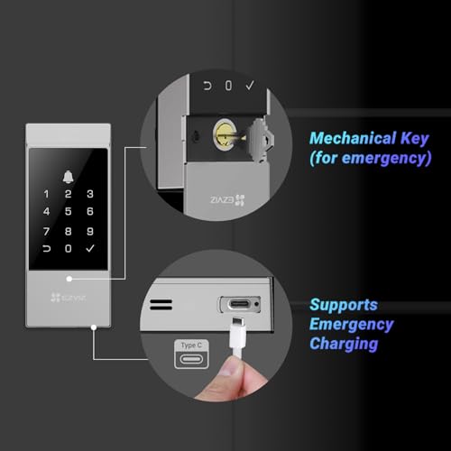 Image of EZVIZ DL04 Smart Door Lock| Passcode Unlocking|Mechanical Key | Auto Lock |Remote EZVIZ App Unlocking & Controls|Break in Detection|20-65mm Door Thickness|Anti-Peeping Codes|Black