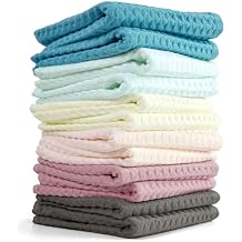 Cleanbear Waffle Wash Cloths Set of 12, Cotton Washcloths for Body and Face, 13 x 13, 6 Assorted Colors