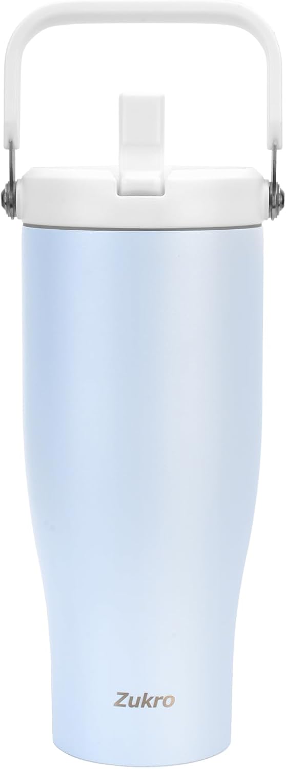 Zukro 40 OZ Tumbler With Flip Straw |Stainless Steel Water Jug With Top Handle For Gym, Outdoors, Car |Large Leak Proof Triple-wall Vacuum Insulated Water Bottle Keeps Cold 30 Hours & Easy Carry (Cloud) Thumbnail