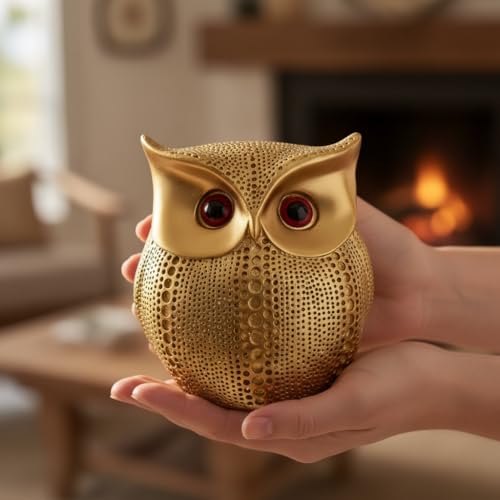 Image of Golden Owl Showpiece for Home Decor | Feng Shui Owl Statue for Wisdom, Wealth & Good Luck | Decorative Owl Figurine for Living Room, Office Desk, Gift Item