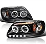 Spec-D Tuning LED Dual Halo Black Projector Headlights Compatible with 1997-2003 Ford F150, 2004 Ford F150 Heritage, 1997-2002 Ford Expedition Left + Right Pair Headlamps Assembly