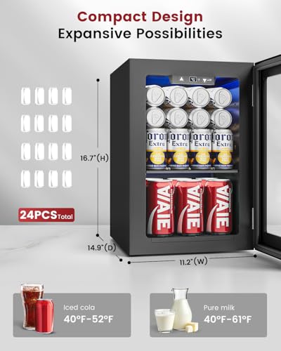 Feelfunn 24 Cans Beverage Refrigerator Cooler - Mini Fridge with Digital Temperature Control, Soda Wine Beer Drink Fridge - Small Refrigerator for Office Home Bedroom Dorm Bar, Black on Fridge.com
