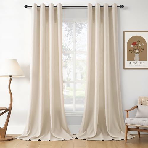 Image of Birch Beige Linen Curtains 108 Inches Long for Living Room Floor to Ceiling Semi Sheer Grommet Extra Long Window Curtain Modern Farmhouse Neutral Sheer Drapes for Bedroom Dining Room 52x108, 2 Panel