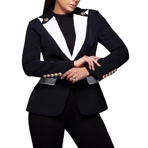 Women Blazer Patchwork Color Formal Single Button Long Sleeve Suit Jacket Business Office Lady Wedding Party Dress2
