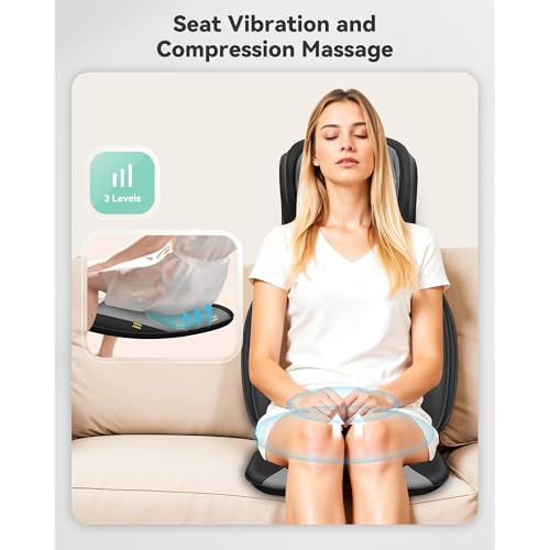 Image of Snailax Shiatsu Neck and Back Massager with Heat, Adjustable-Height Neck Massager Rollers Massage Chiar Pad with Vibration, Chair Seat Massager for Home, Office, Gifts for Men, Women