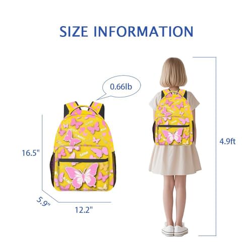 Butterfly Backpack for Girls & Kids with Custom - 17 Inches Lightweight Cute School Bookbag for Travel, Sport & Concert - Heavy Duty Schoolbag with Large Capacity3