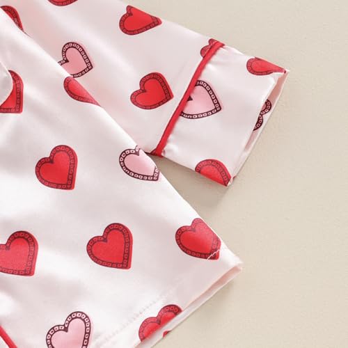 Valentines Day Pajamas for Toddler Girl Button Down Love Heart/Bow Long Sleeve Tops and Pants Little Girls Sleepwear (Valentine's Day Pink Red, 3-4 Years)4